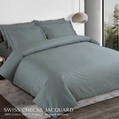 Malako Swiss Checks Jacquard 550 TC 100% Cotton King Size Bedding - MALAKO
