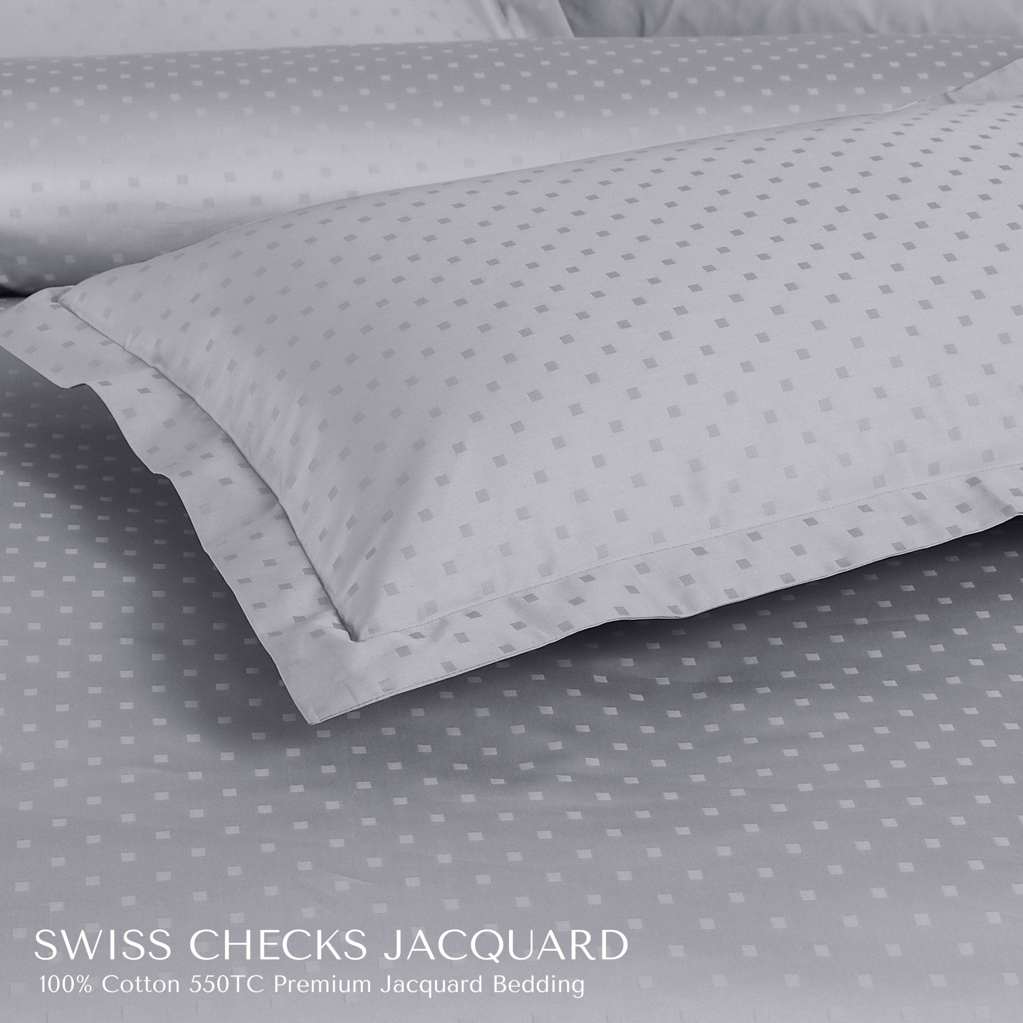 Malako Swiss Checks Jacquard 550 TC 100% Cotton King Size Bedding - MALAKO