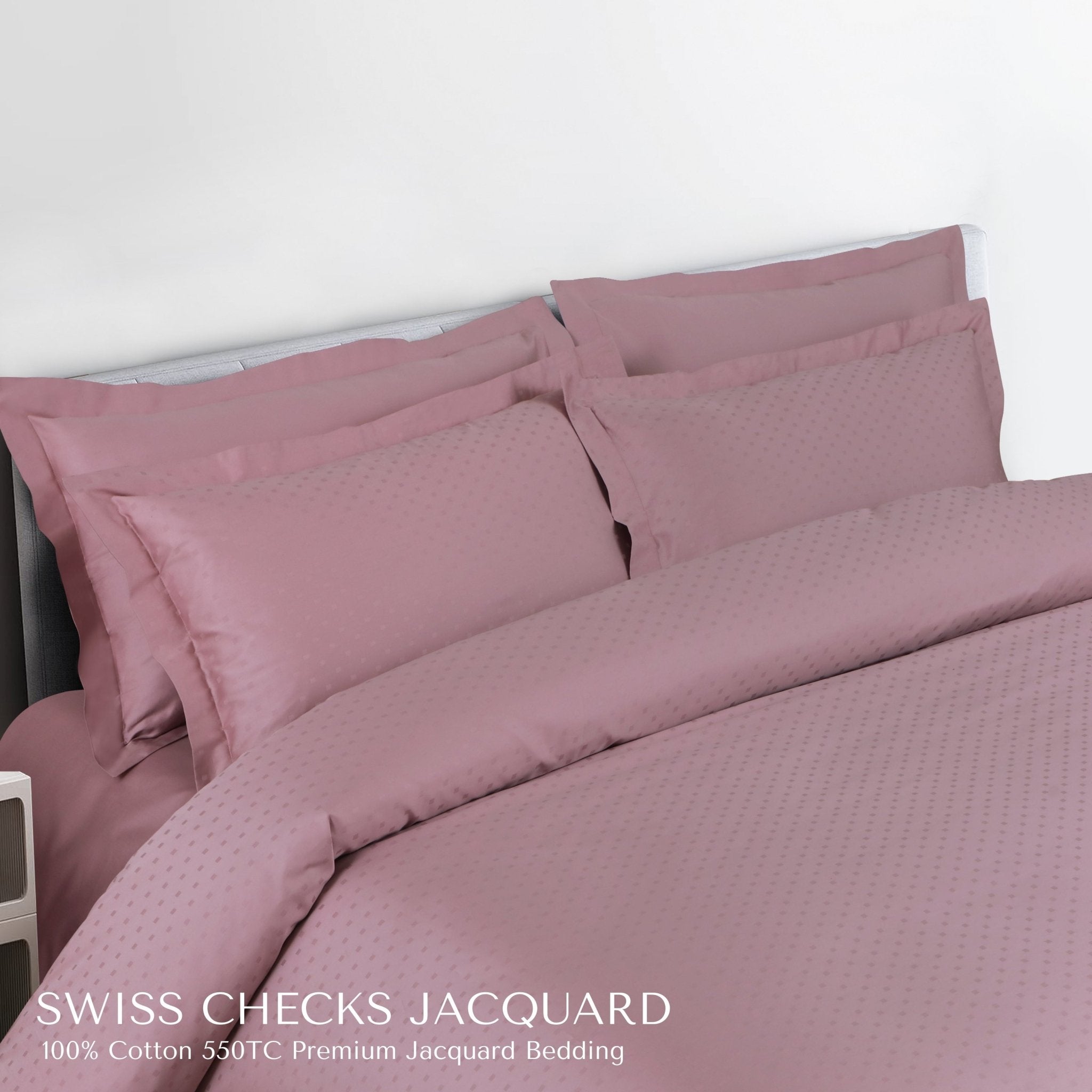 Malako Swiss Checks Jacquard 550 TC 100% Cotton King Size Bedding - MALAKO