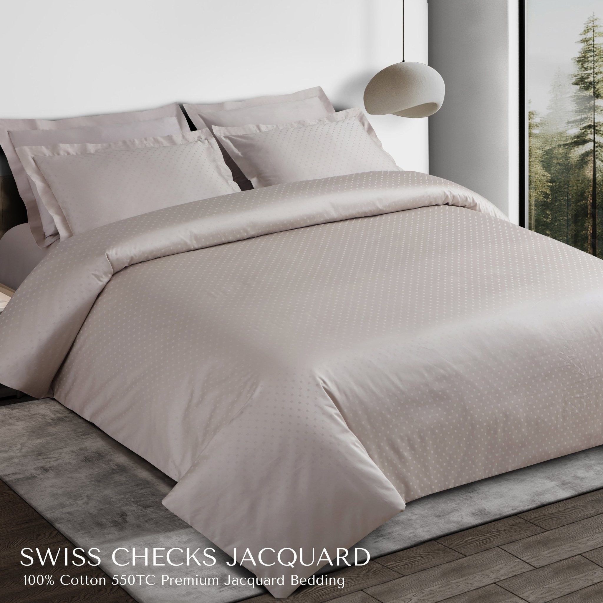 Malako Swiss Checks Jacquard 550 TC 100% Cotton King Size Bedding - MALAKO
