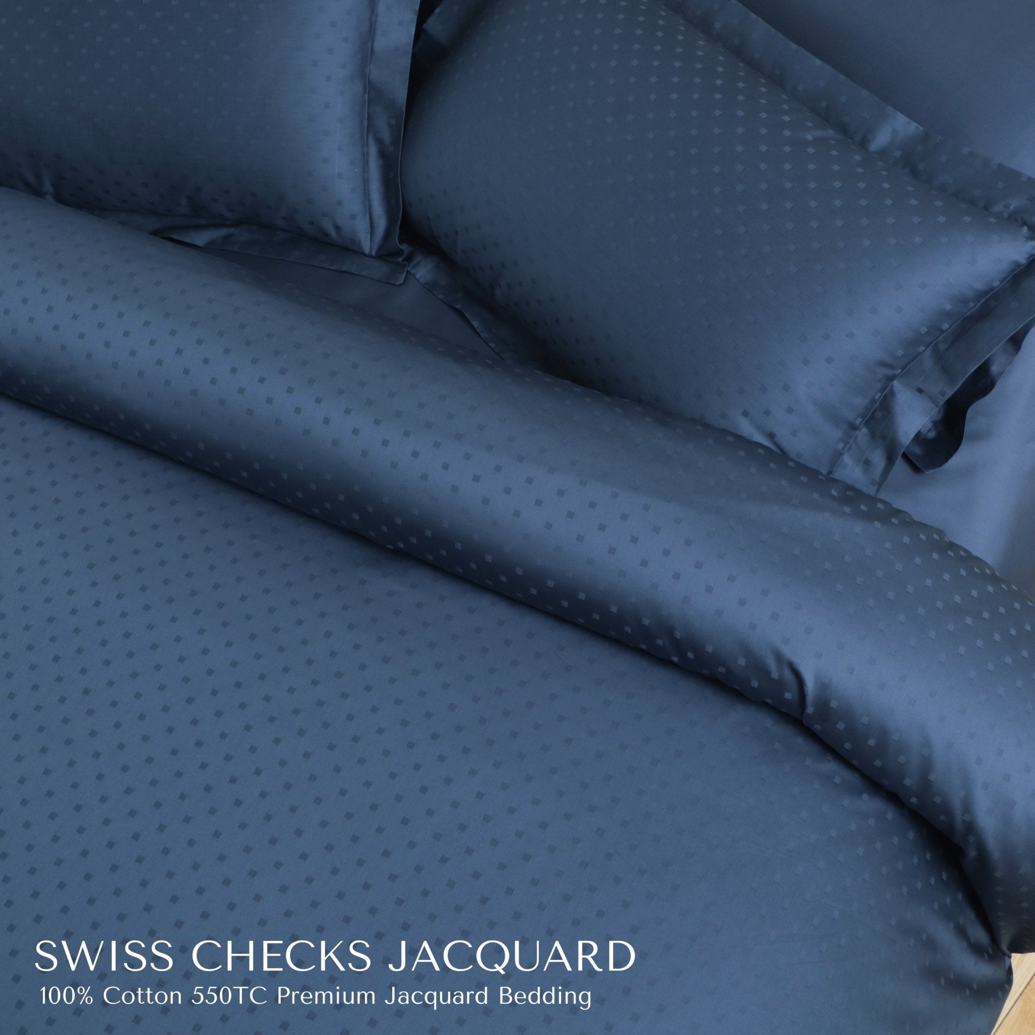 Malako Swiss Checks Jacquard 550 TC 100% Cotton King Size Bedding - MALAKO
