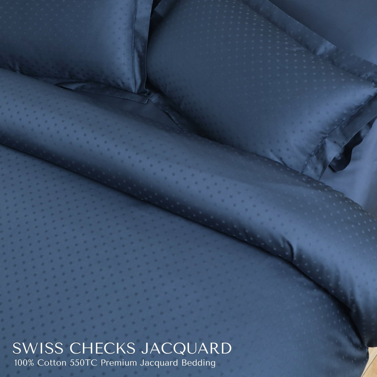 Malako Swiss Checks Jacquard 550 TC 100% Cotton King Size Bedding - MALAKO
