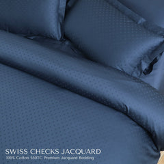 Malako Swiss Checks Jacquard 550 TC 100% Cotton King Size Bedding - MALAKO