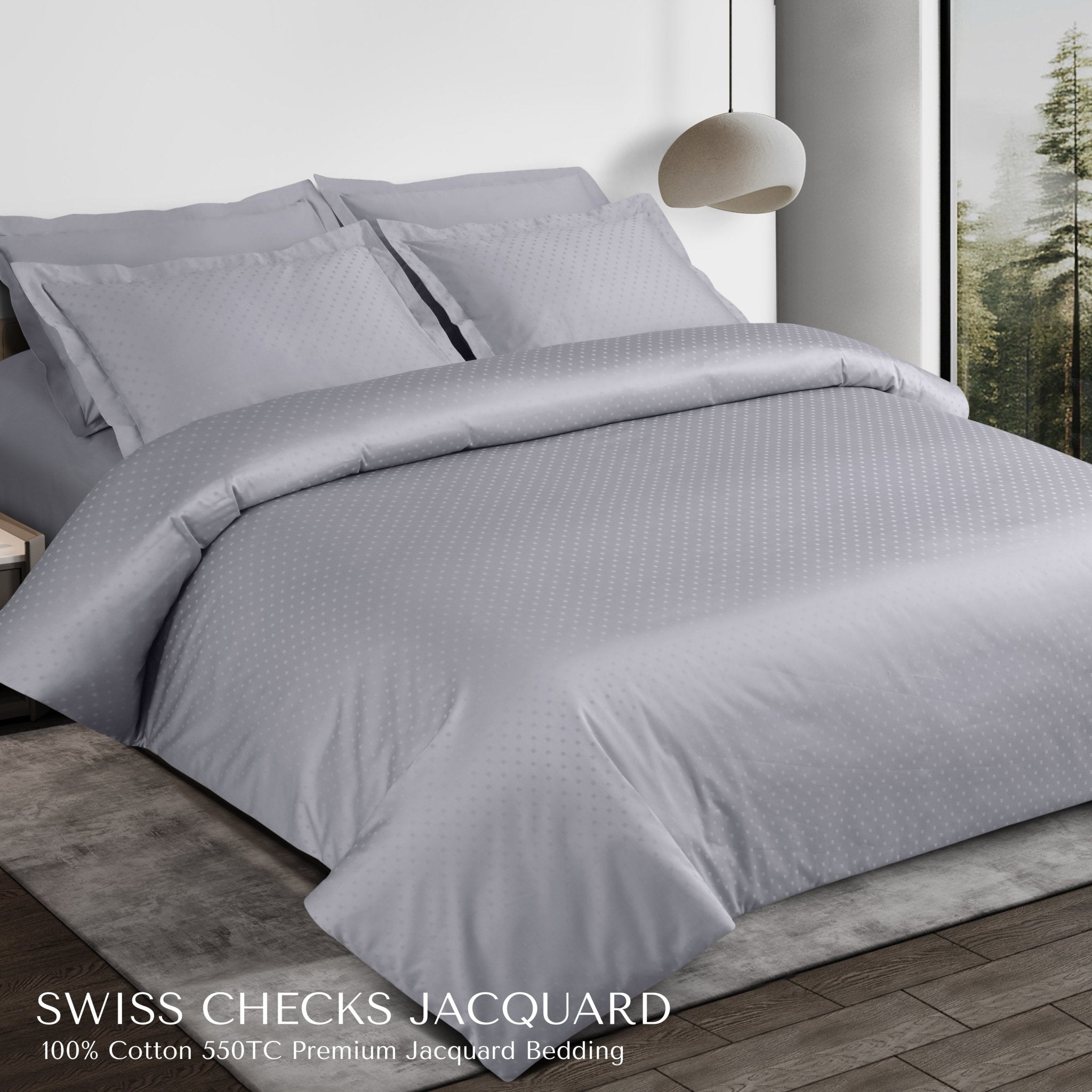 Malako Swiss Checks Jacquard 550 TC 100% Cotton King Size Bedding - MALAKO