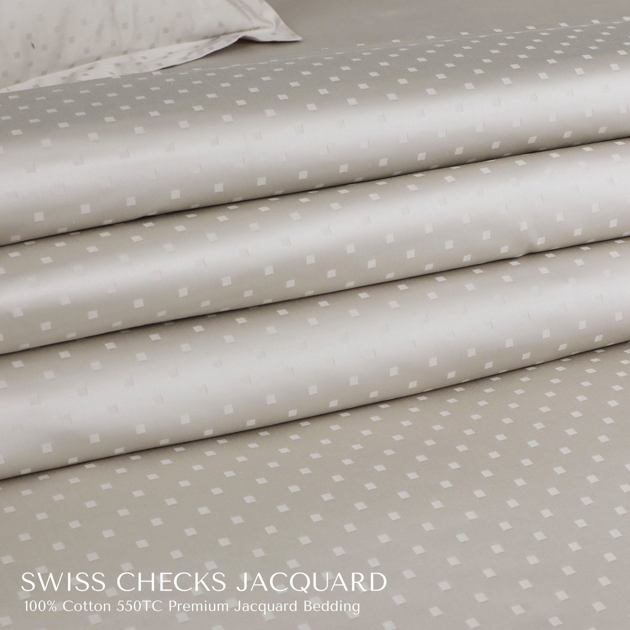 Malako Swiss Checks Jacquard 550 TC 100% Cotton King Size Bedding - MALAKO