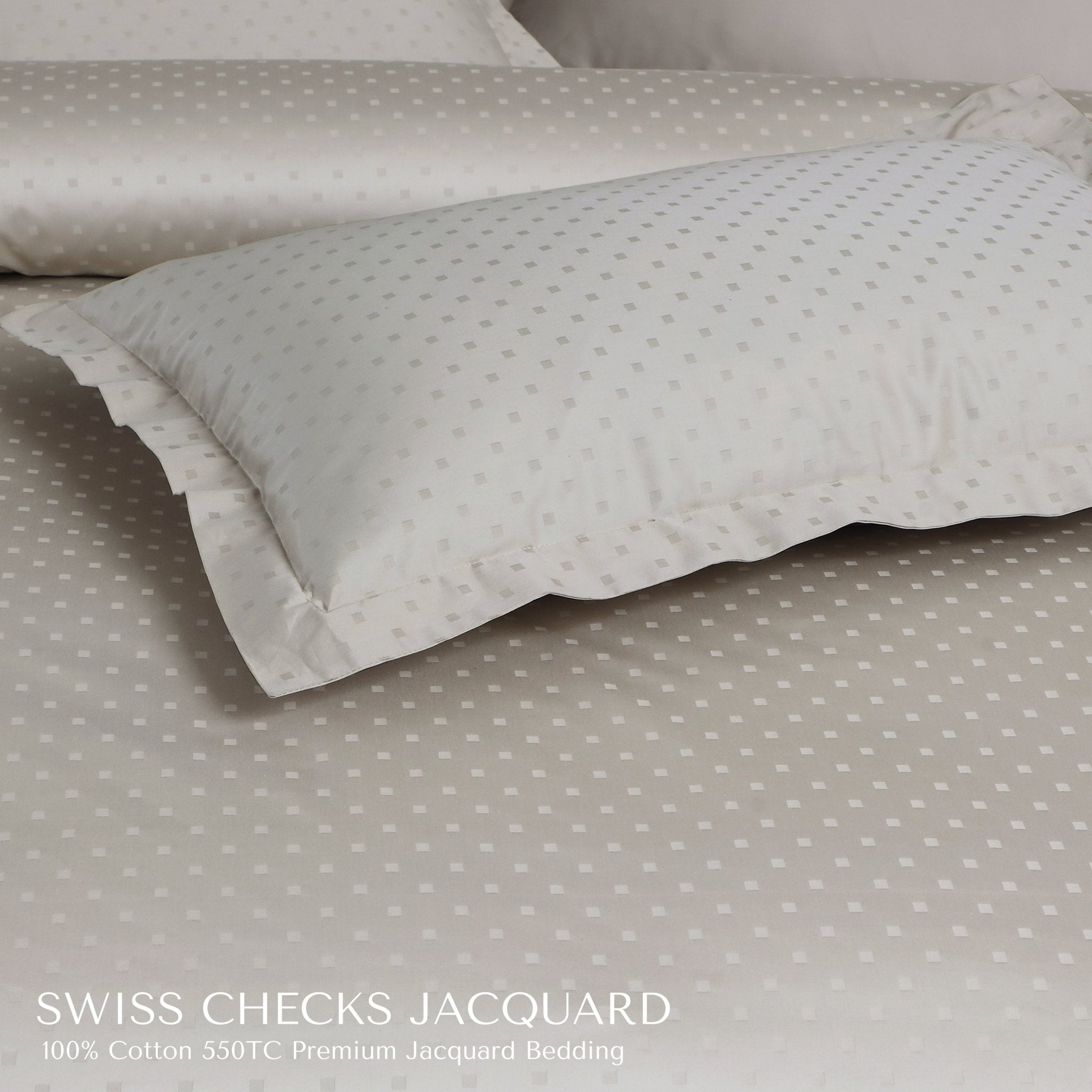 Malako Swiss Checks Jacquard 550 TC 100% Cotton King Size Bedding - MALAKO