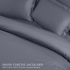 Malako Swiss Checks Jacquard 550 TC 100% Cotton King Size Bedding - MALAKO