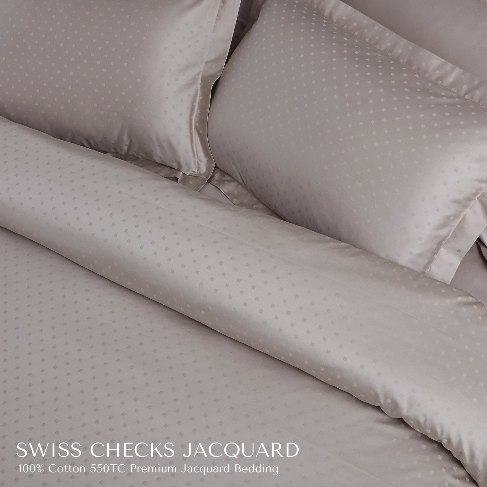 Malako Swiss Checks Jacquard 550 TC 100% Cotton King Size Bedding - MALAKO