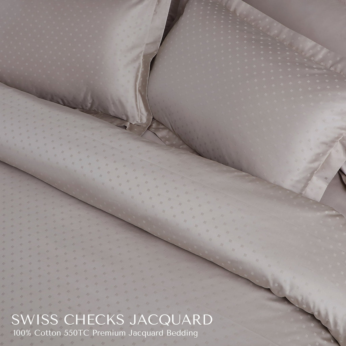 Malako Swiss Checks Jacquard 550 TC 100% Cotton King Size Bedding - MALAKO