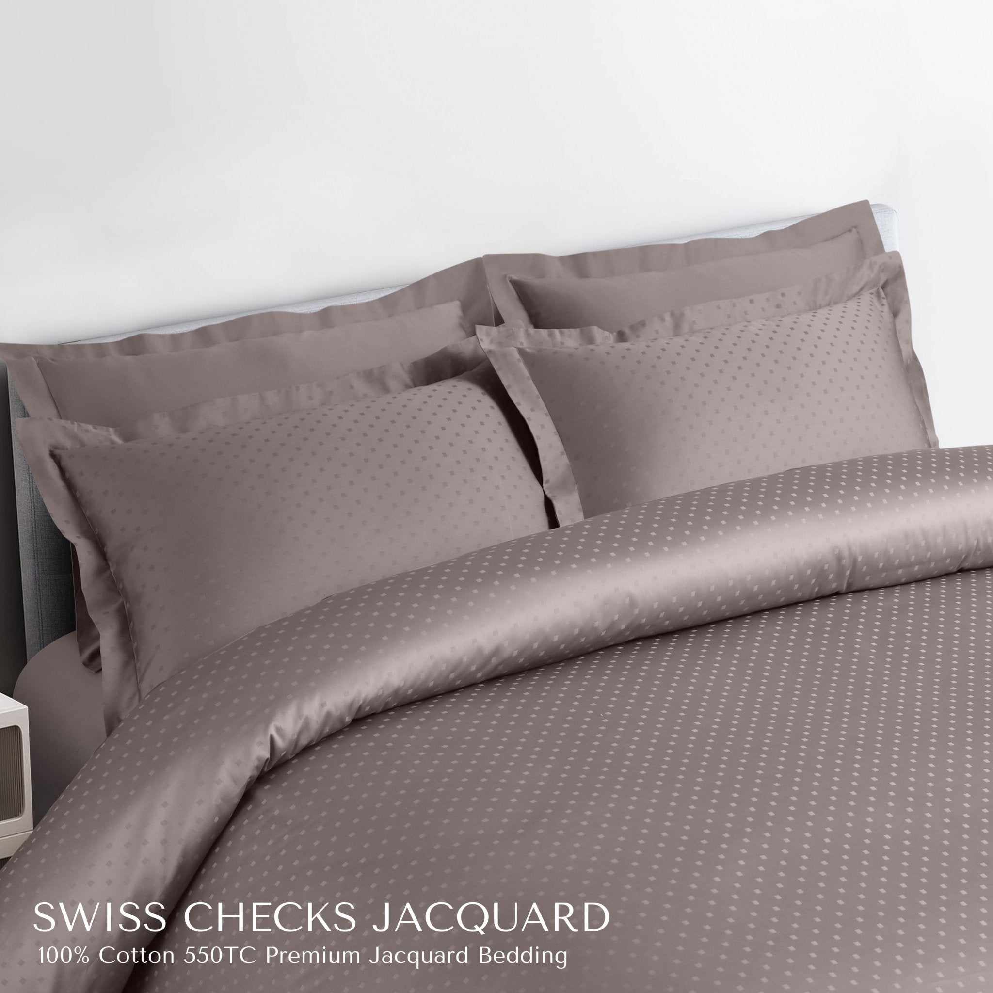 Malako Swiss Checks Jacquard 550 TC 100% Cotton King Size Bedding - MALAKO