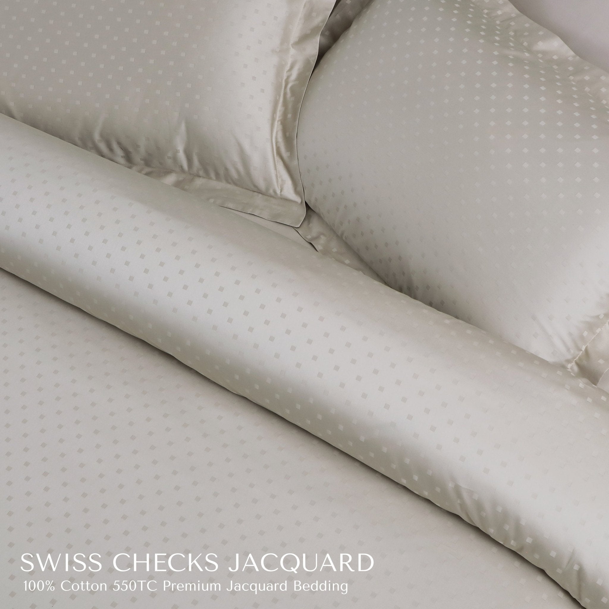 Malako Swiss Checks Jacquard 550 TC 100% Cotton King Size Bedding - MALAKO