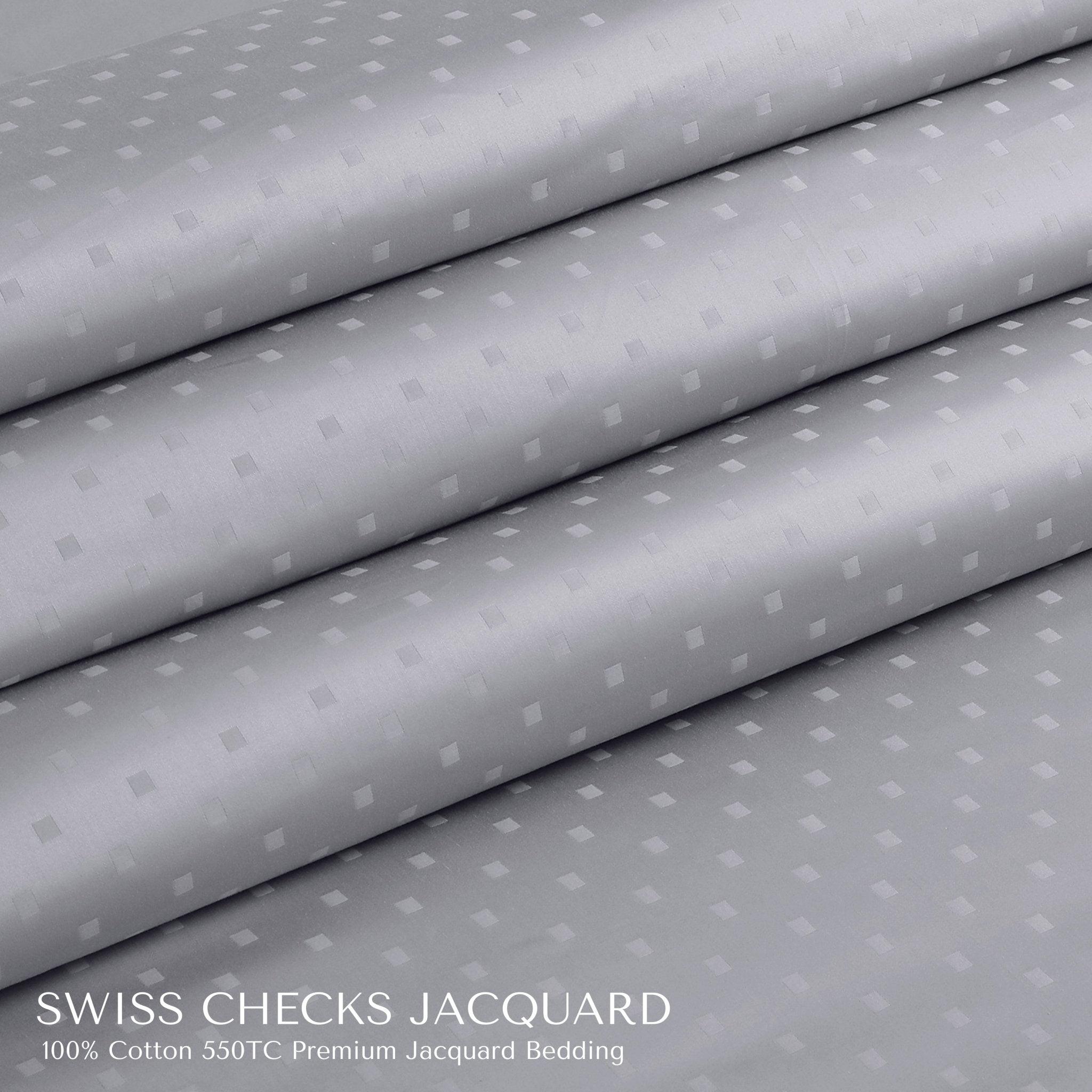 Malako Swiss Checks Jacquard 550 TC 100% Cotton King Size Bedding - MALAKO