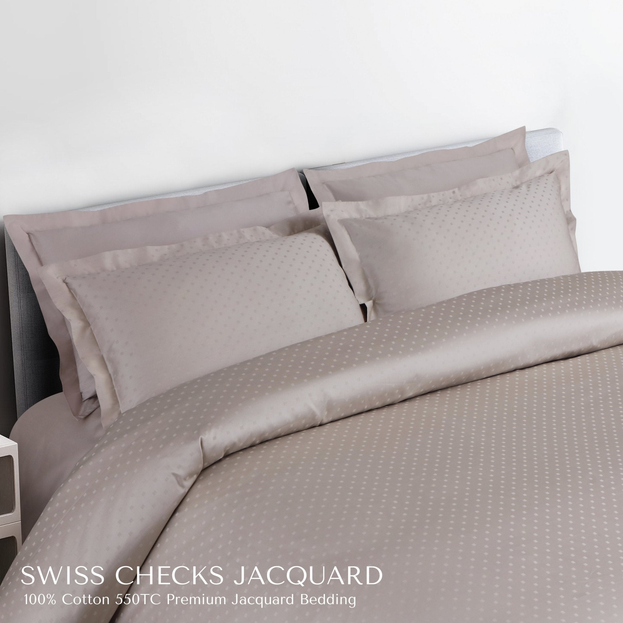 Malako Swiss Checks Jacquard 550 TC 100% Cotton King Size Bedding - MALAKO