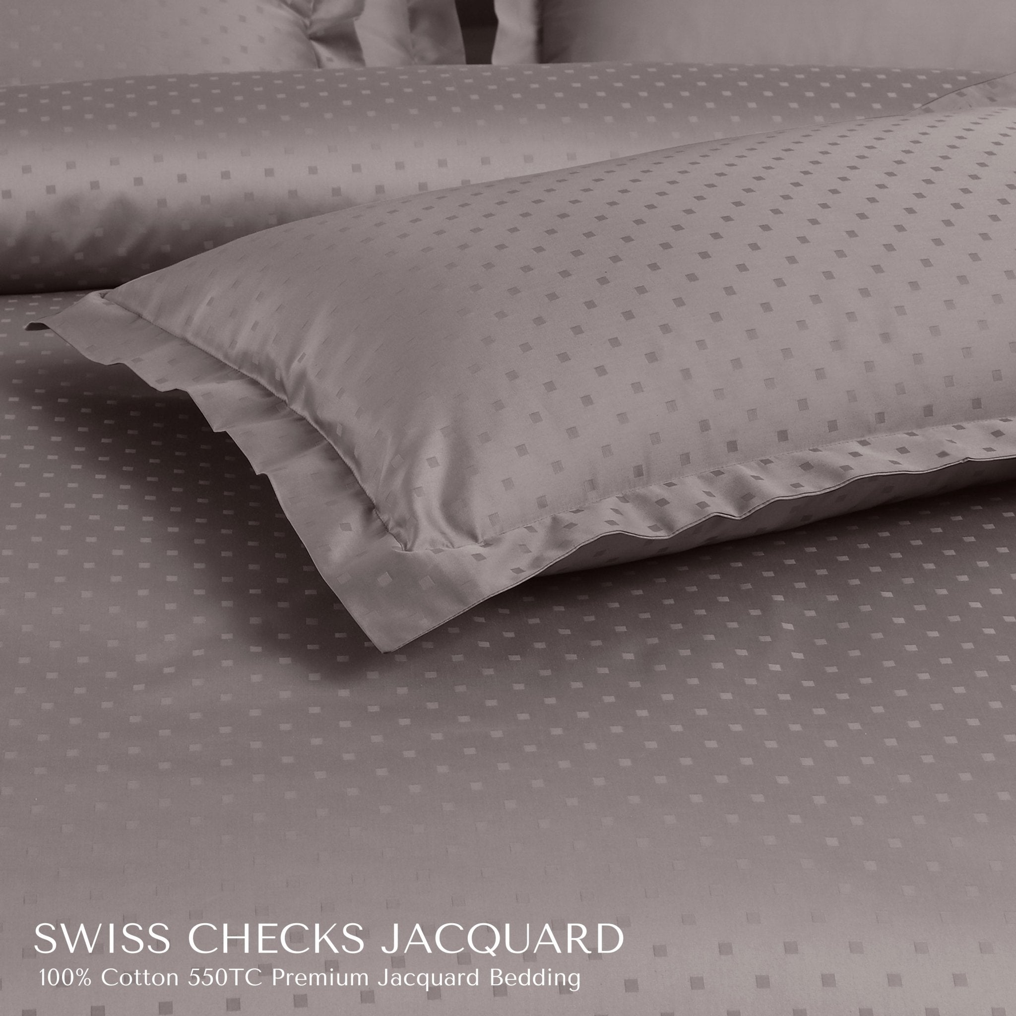 Malako Swiss Checks Jacquard 550 TC 100% Cotton King Size Bedding - MALAKO