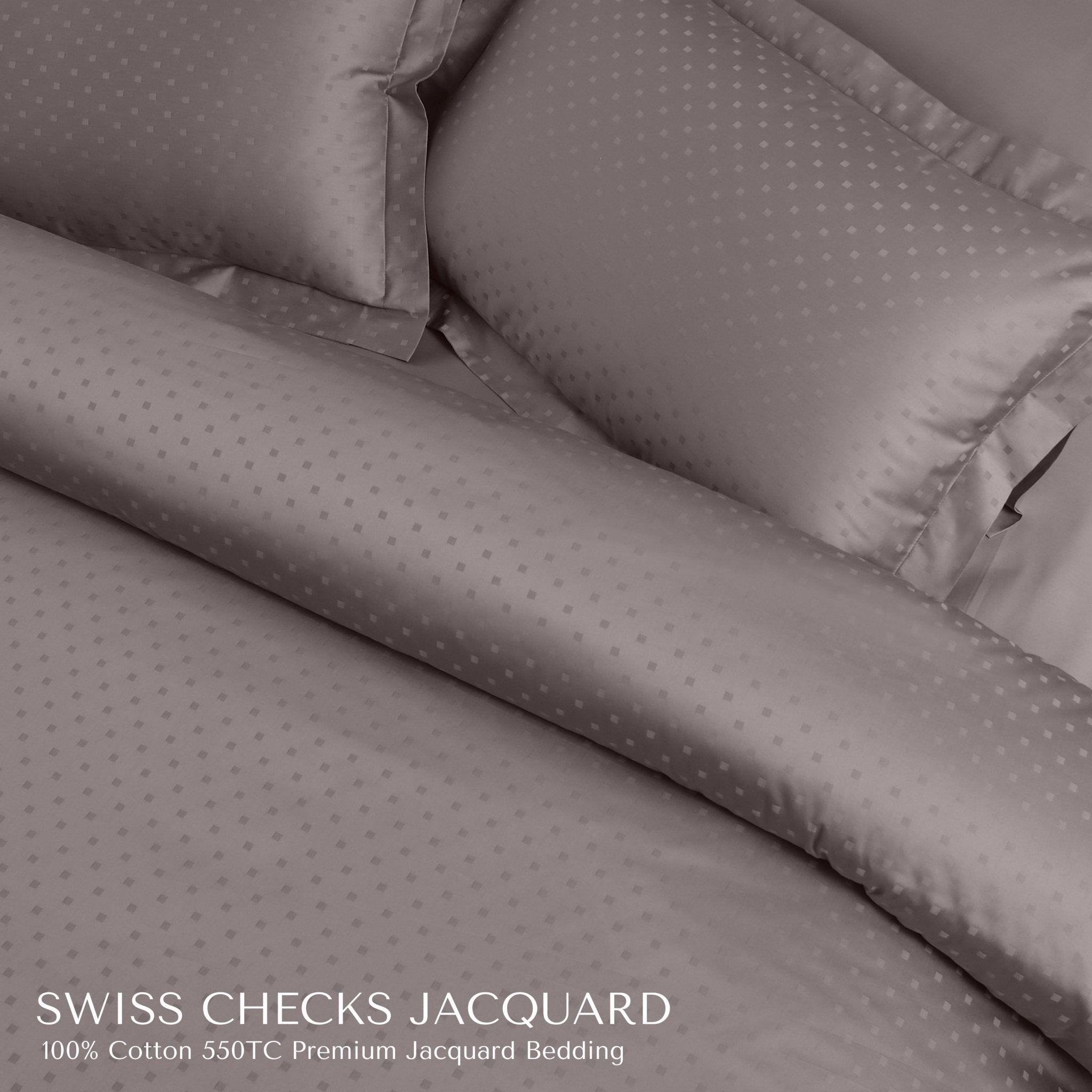 Malako Swiss Checks Jacquard 550 TC 100% Cotton King Size Bedding - MALAKO