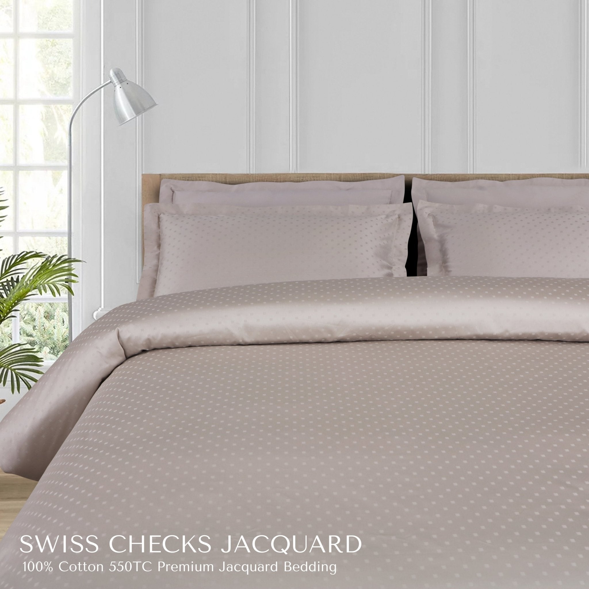 Malako Swiss Checks Jacquard 550 TC 100% Cotton King Size Bedding - MALAKO