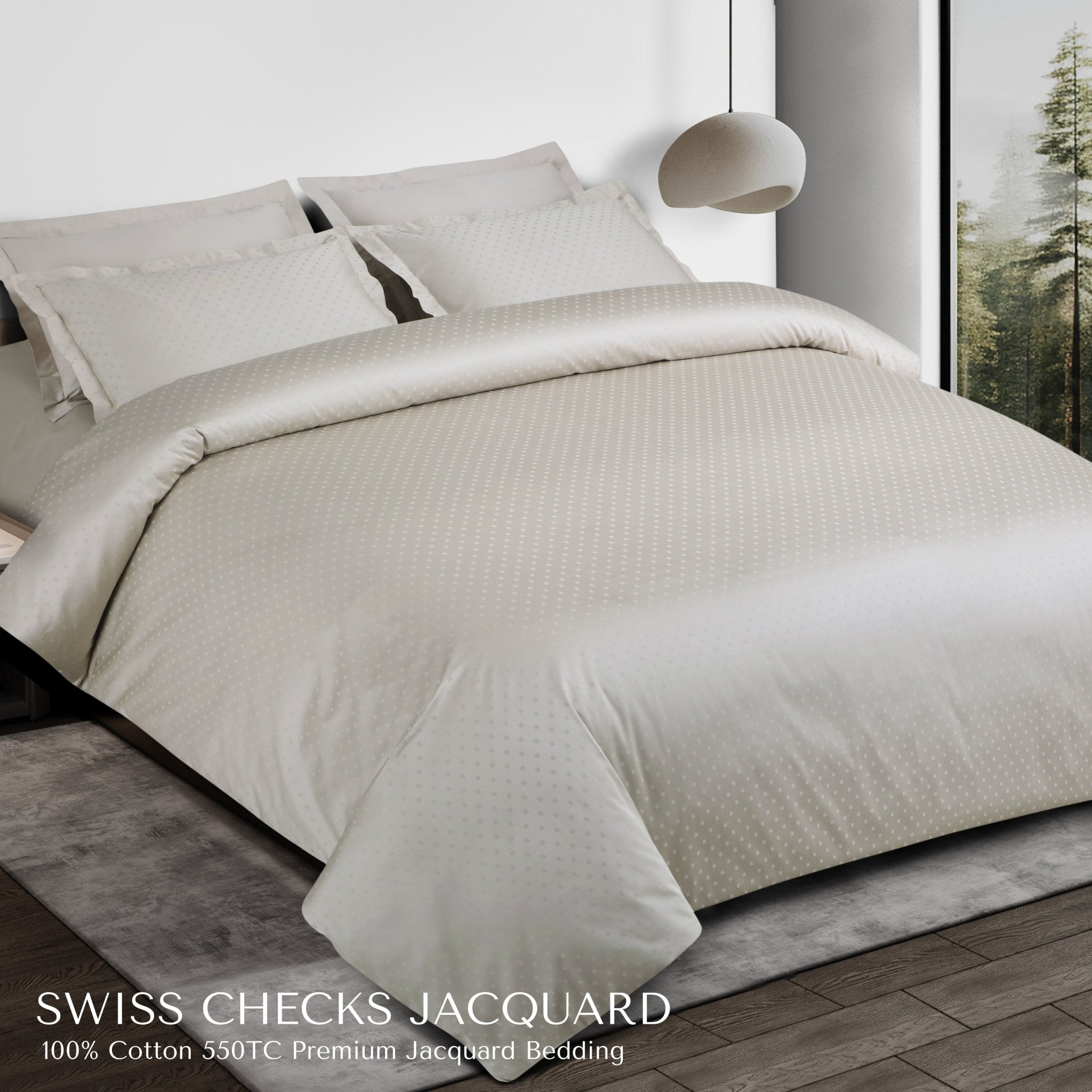 Malako Swiss Checks Jacquard 550 TC 100% Cotton King Size Bedding - MALAKO