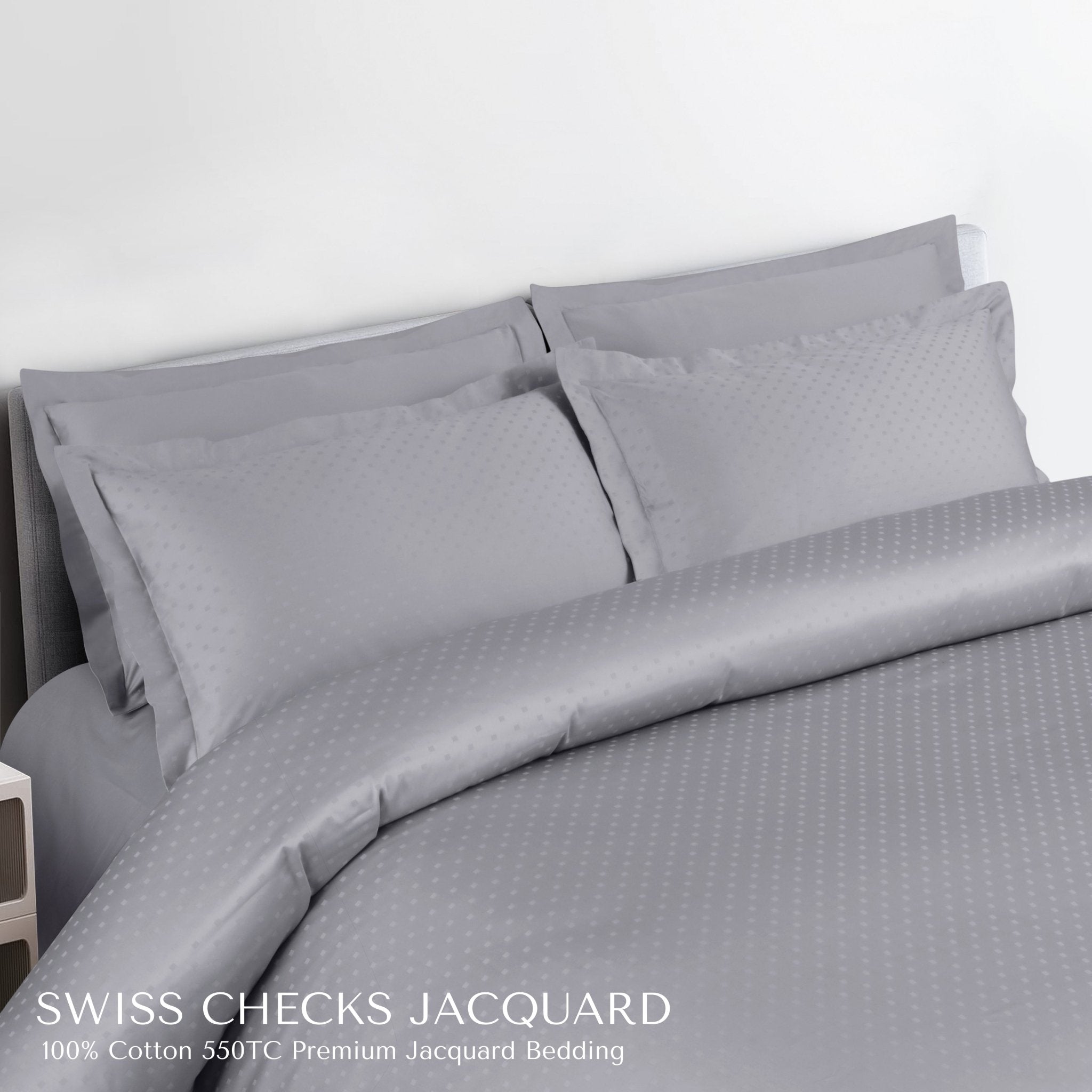 Malako Swiss Checks Jacquard 550 TC 100% Cotton King Size Bedding - MALAKO