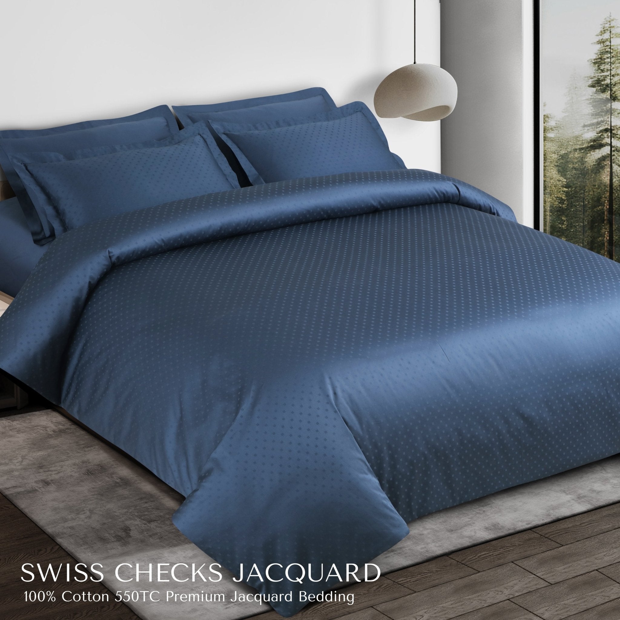 Malako Swiss Checks Jacquard 550 TC 100% Cotton King Size Bedding - MALAKO