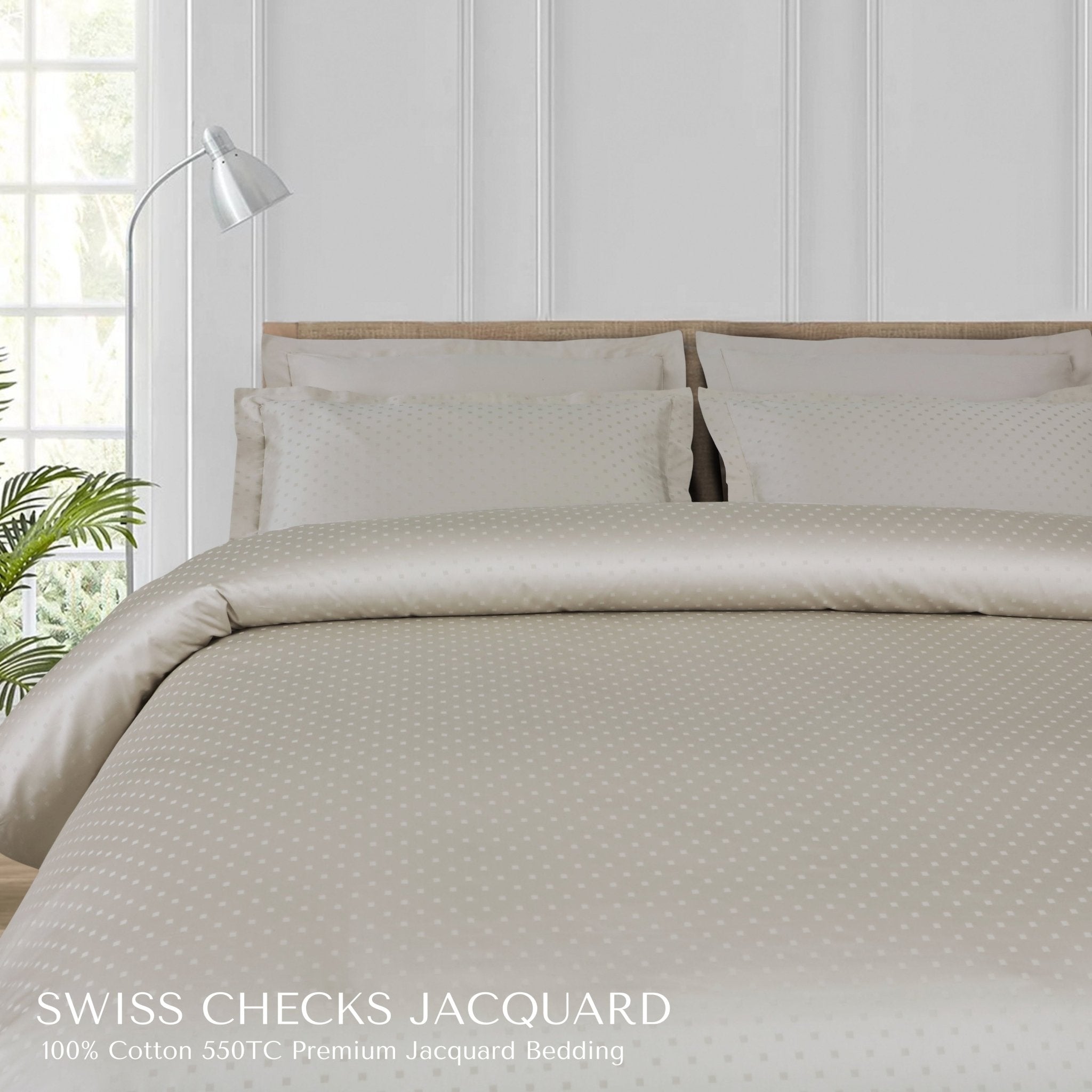Malako Swiss Checks Jacquard 550 TC 100% Cotton King Size Bedding - MALAKO