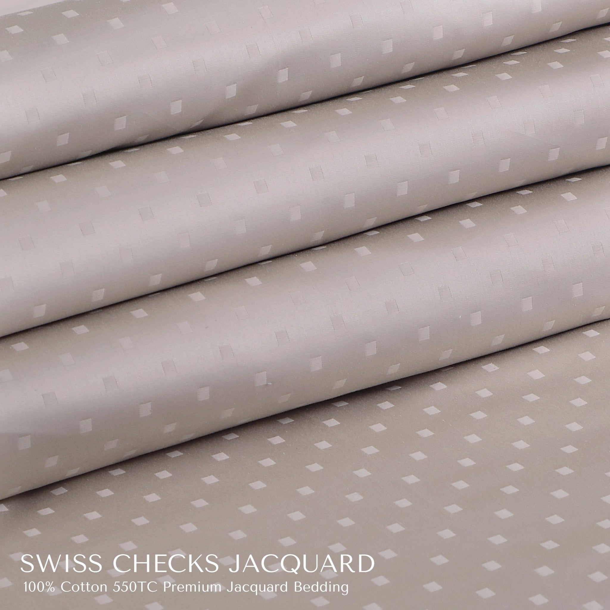 Malako Swiss Checks Jacquard 550 TC 100% Cotton King Size Bedding - MALAKO