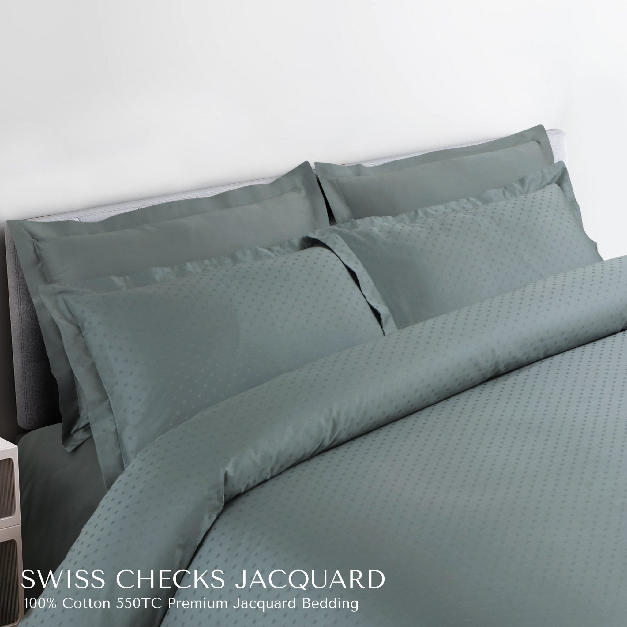 Malako Swiss Checks Jacquard 550 TC 100% Cotton King Size Bedding - MALAKO