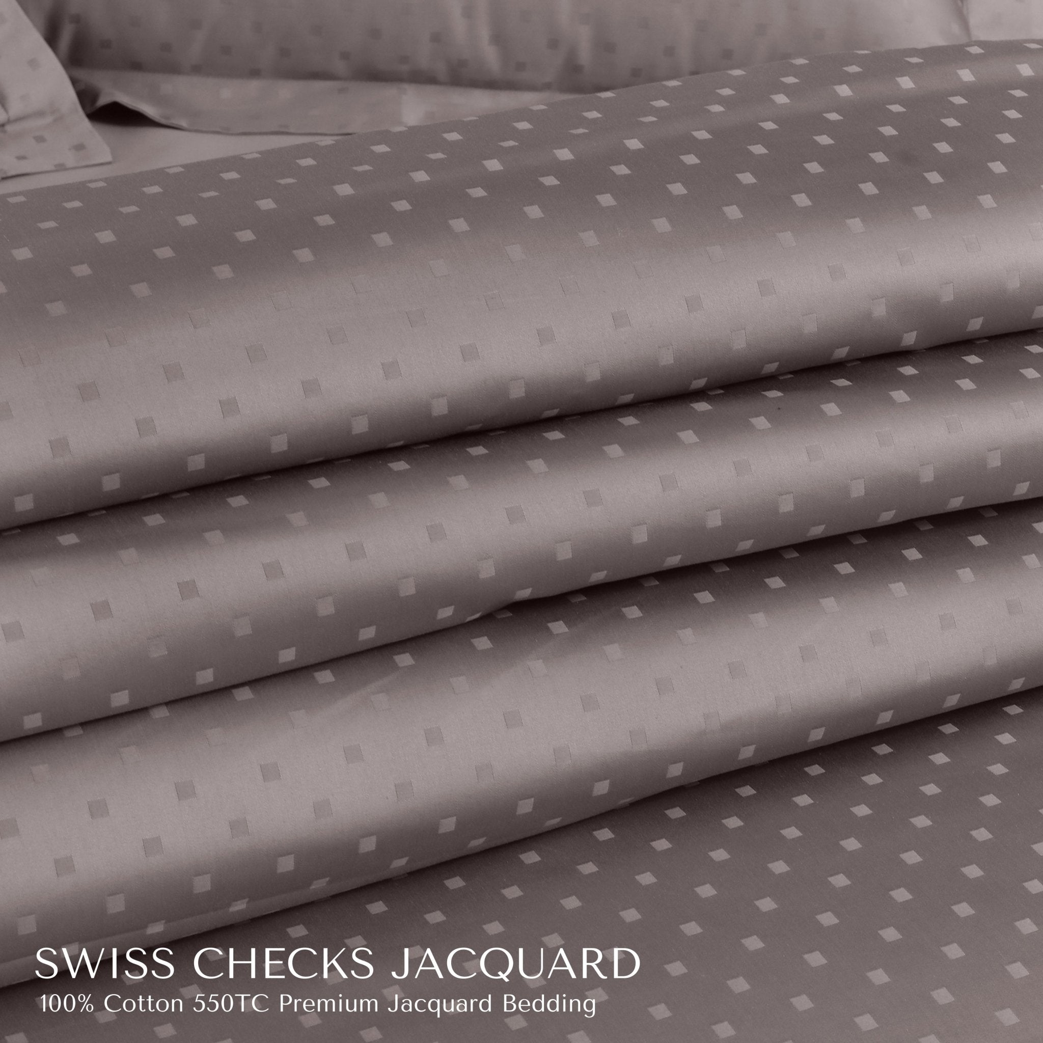 Malako Swiss Checks Jacquard 550 TC 100% Cotton King Size Bedding - MALAKO