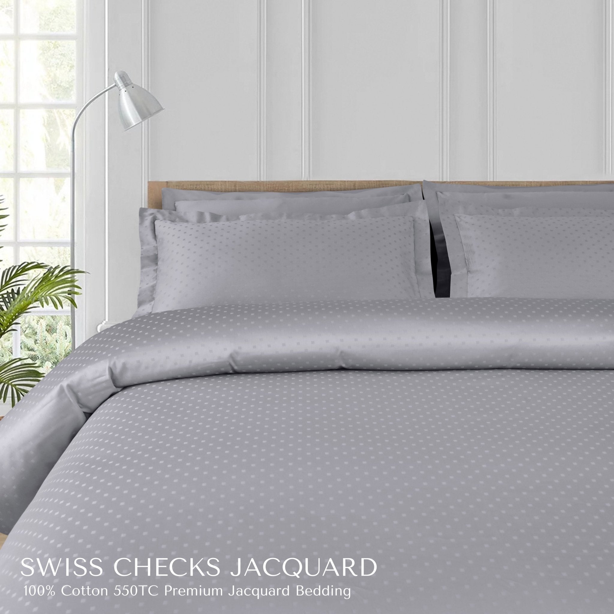 Malako Swiss Checks Jacquard 550 TC 100% Cotton King Size Bedding - MALAKO