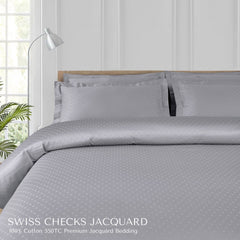 Malako Swiss Checks Jacquard 550 TC 100% Cotton King Size Bedding - MALAKO