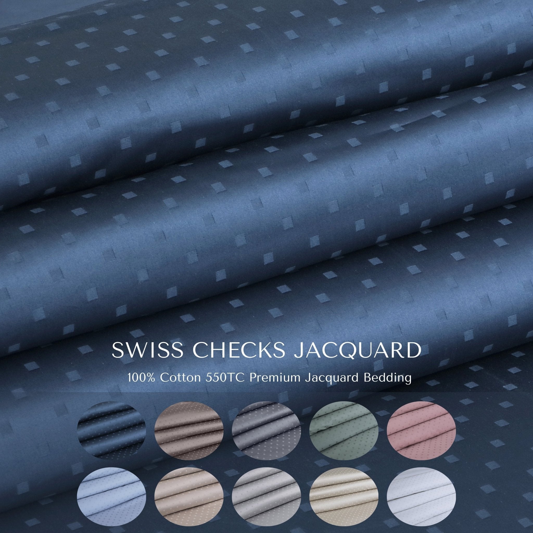 Malako Swiss Checks Jacquard 550 TC 100% Cotton King Size Bedding - MALAKO