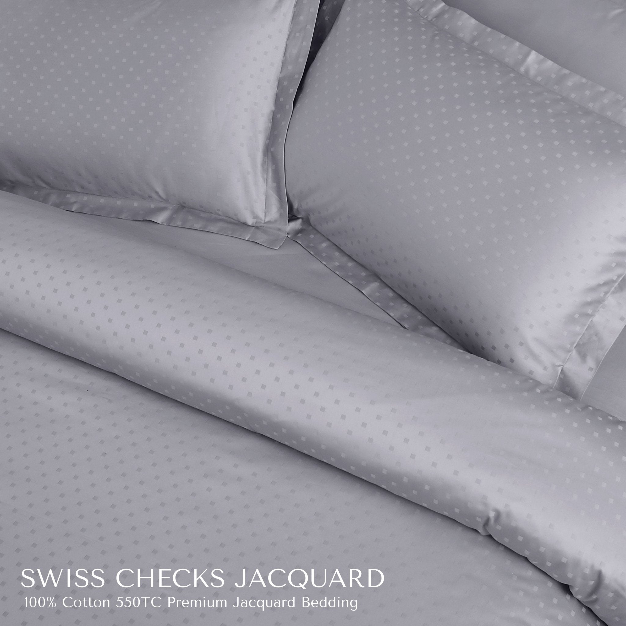 Malako Swiss Checks Jacquard 550 TC 100% Cotton King Size Bedding - MALAKO