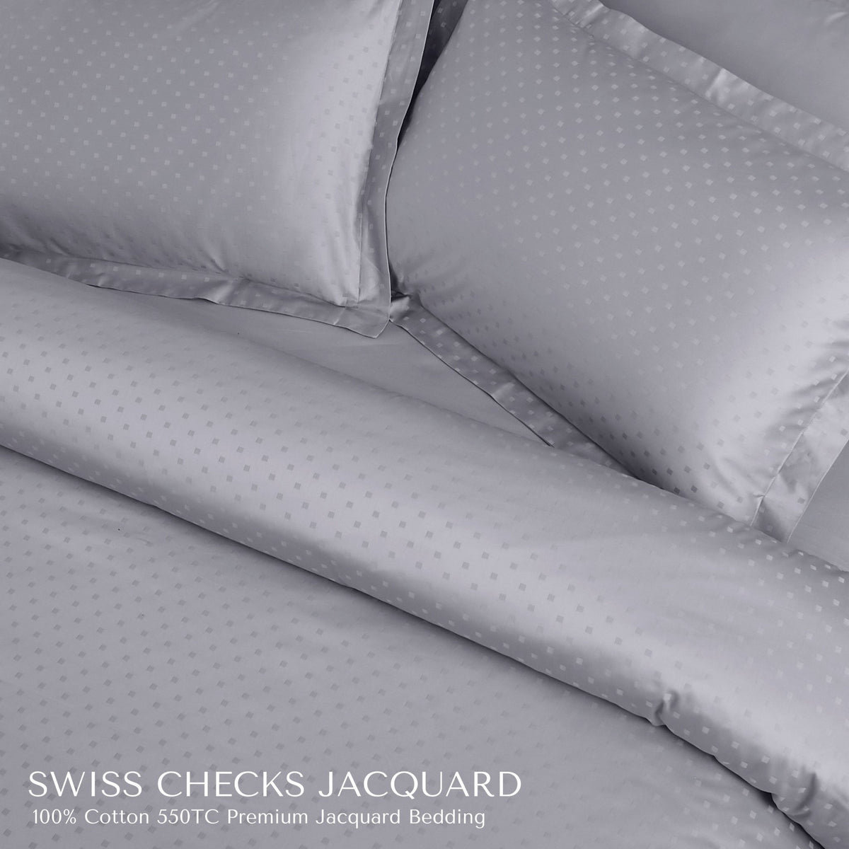 Malako Swiss Checks Jacquard 550 TC 100% Cotton King Size Bedding - MALAKO