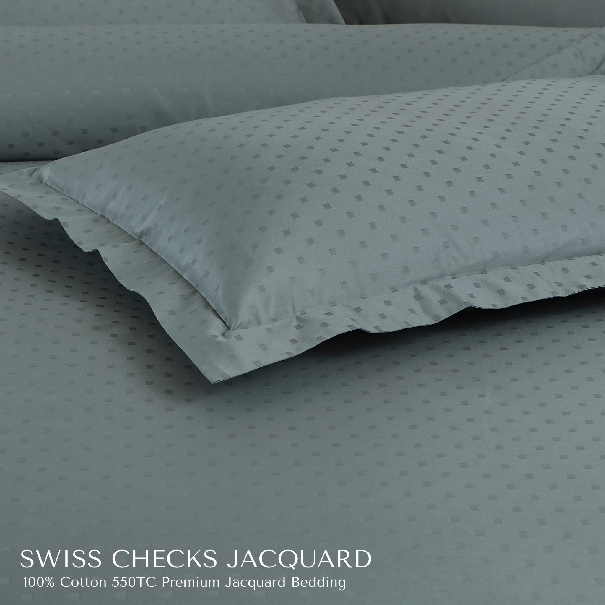 Malako Swiss Checks Jacquard 550 TC 100% Cotton King Size Bedding - MALAKO