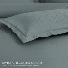 Malako Swiss Checks Jacquard 550 TC 100% Cotton King Size Bedding - MALAKO