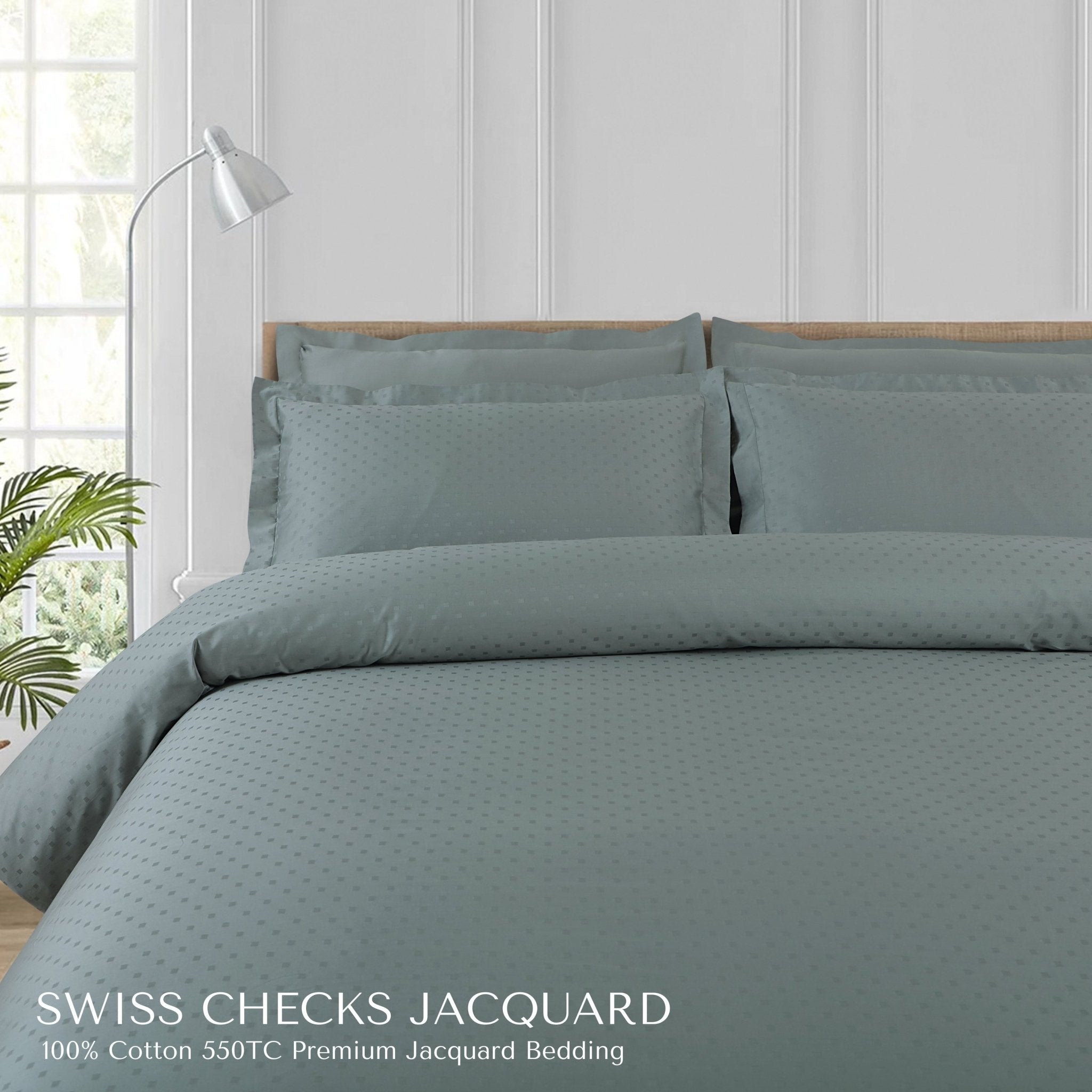 Malako Swiss Checks Jacquard 550 TC 100% Cotton King Size Bedding - MALAKO