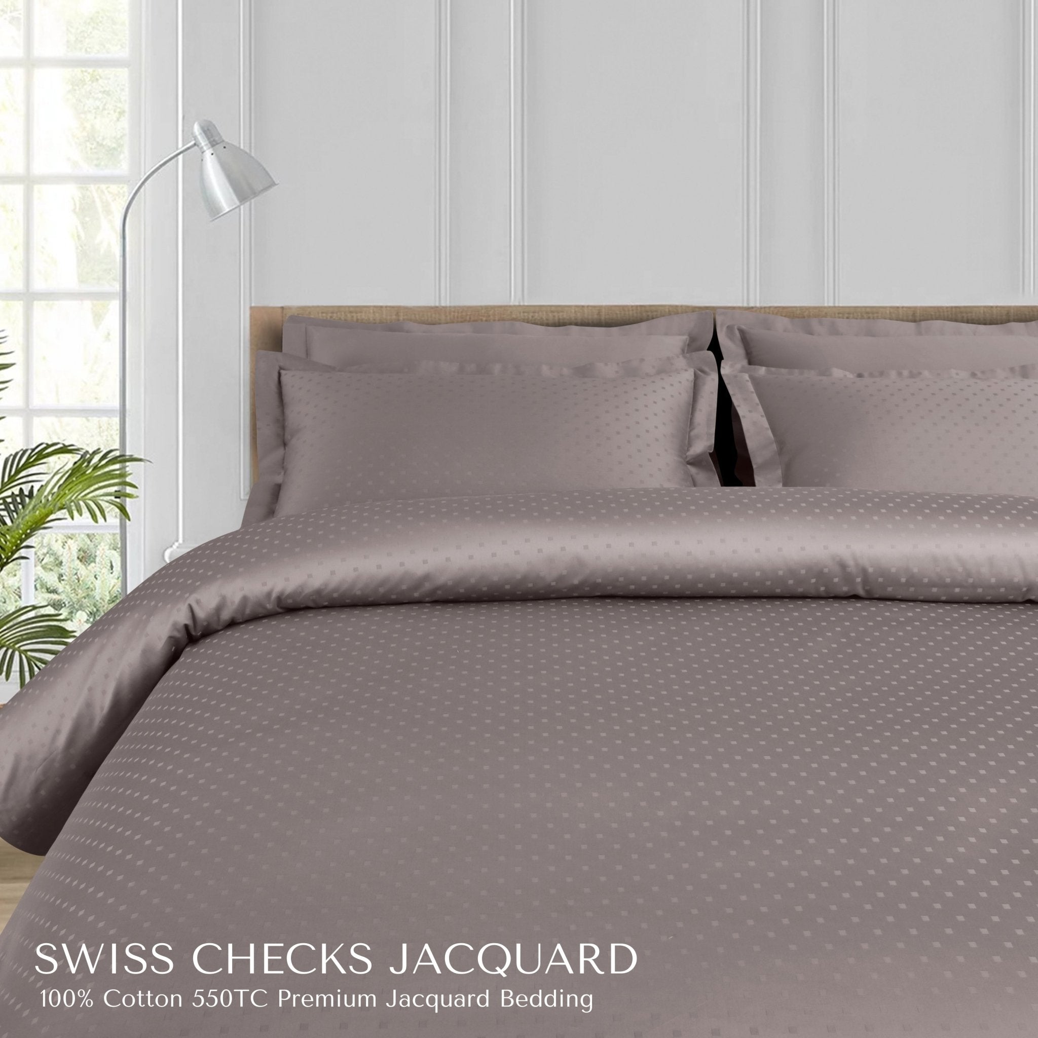 Malako Swiss Checks Jacquard 550 TC 100% Cotton King Size Bedding - MALAKO