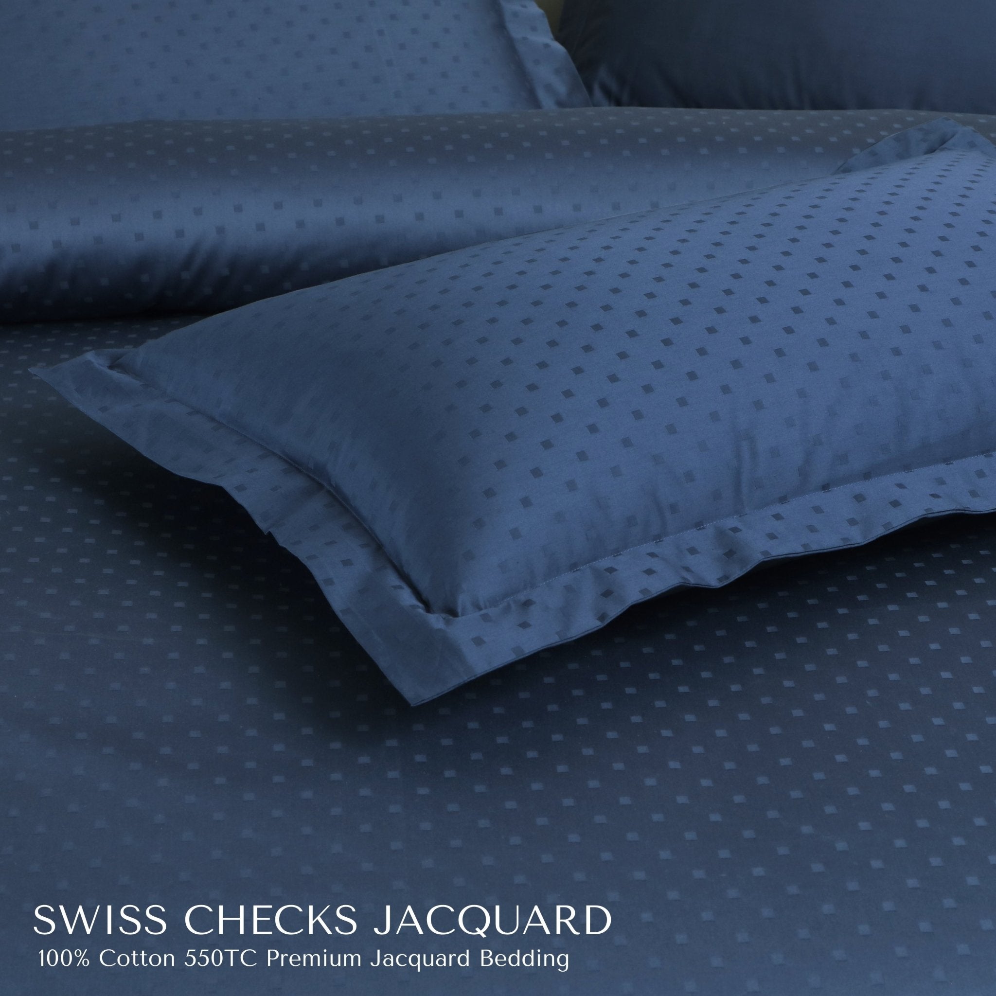Malako Swiss Checks Jacquard 550 TC 100% Cotton King Size Bedding - MALAKO