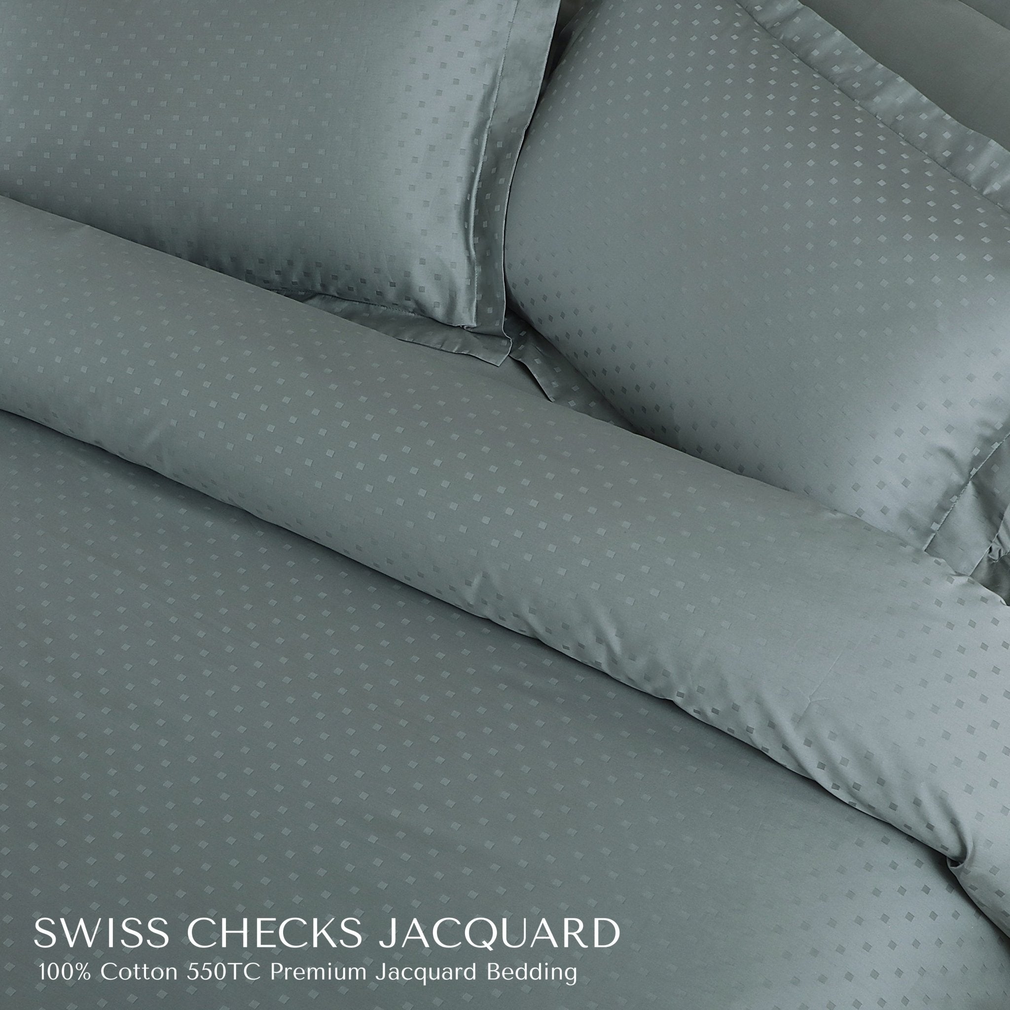Malako Swiss Checks Jacquard 550 TC 100% Cotton King Size Bedding - MALAKO