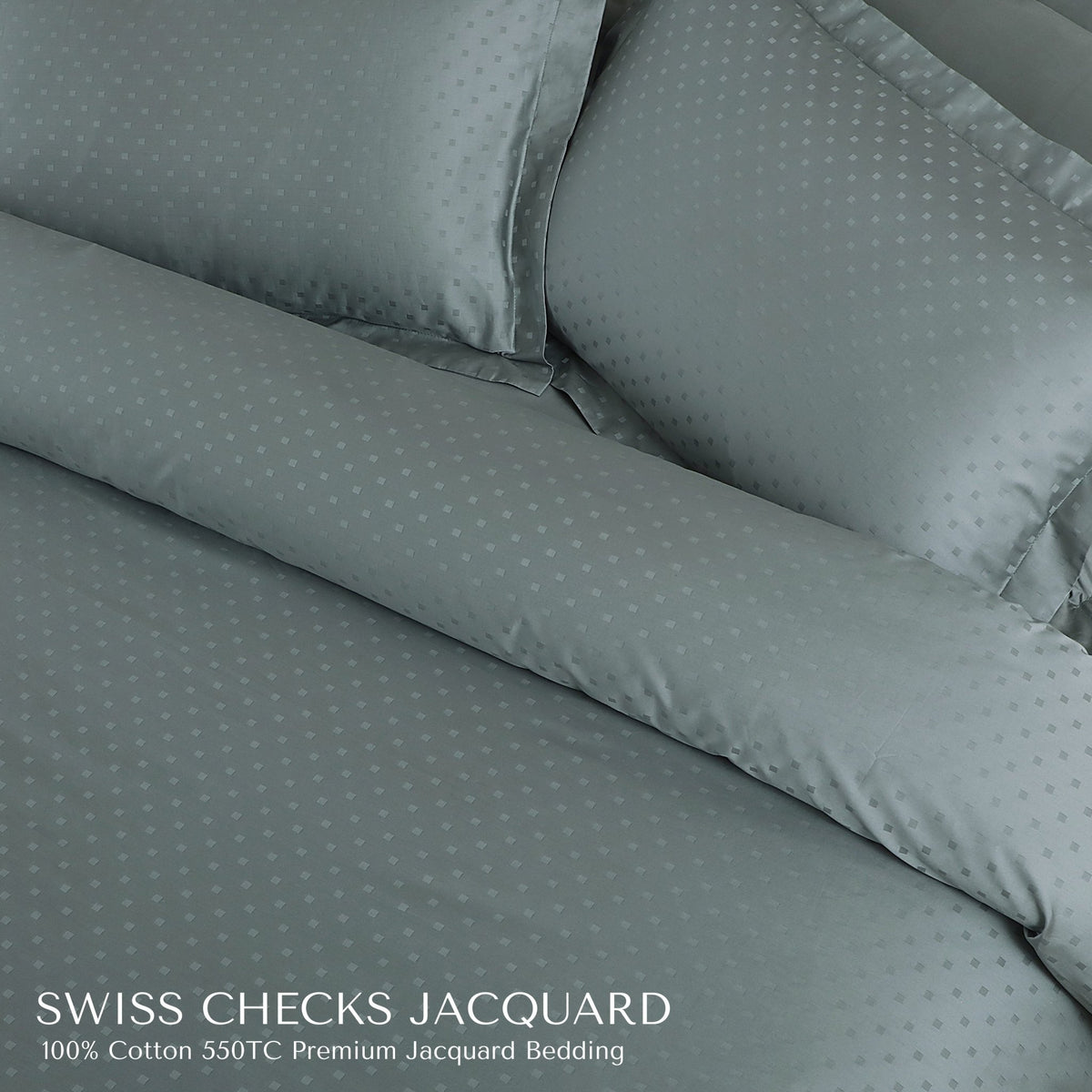 Malako Swiss Checks Jacquard 550 TC 100% Cotton King Size Bedding - MALAKO