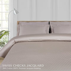 Malako Swiss Checks Jacquard Beige 550 TC 100% Cotton Duvet Cover - MALAKO