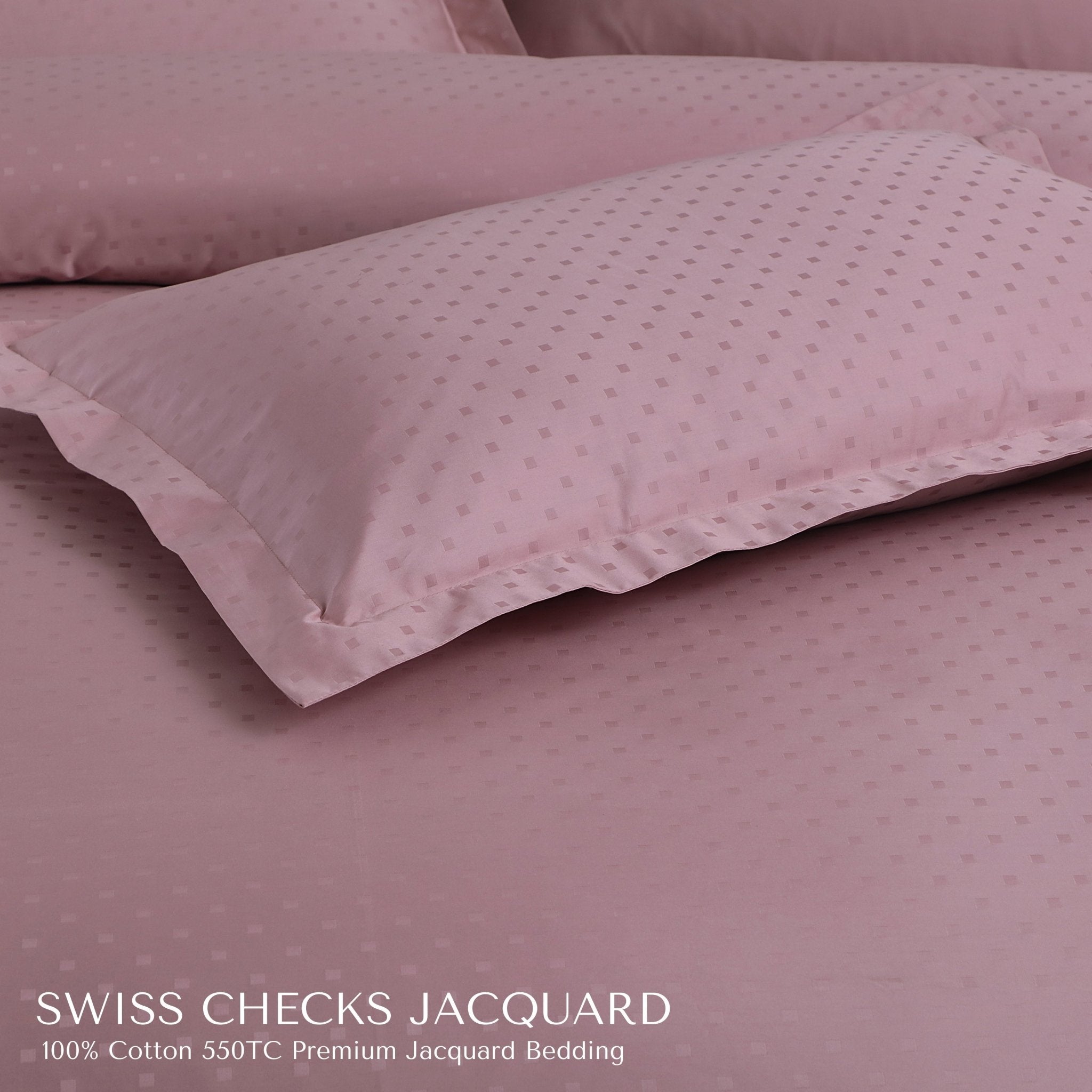 Malako Swiss Checks Jacquard Blush Pink 550 TC 100% Cotton Duvet Cover - MALAKO