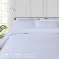 Malako Swiss Checks Jacquard Brilliant White 550 TC 100% Cotton Duvet Cover - MALAKO