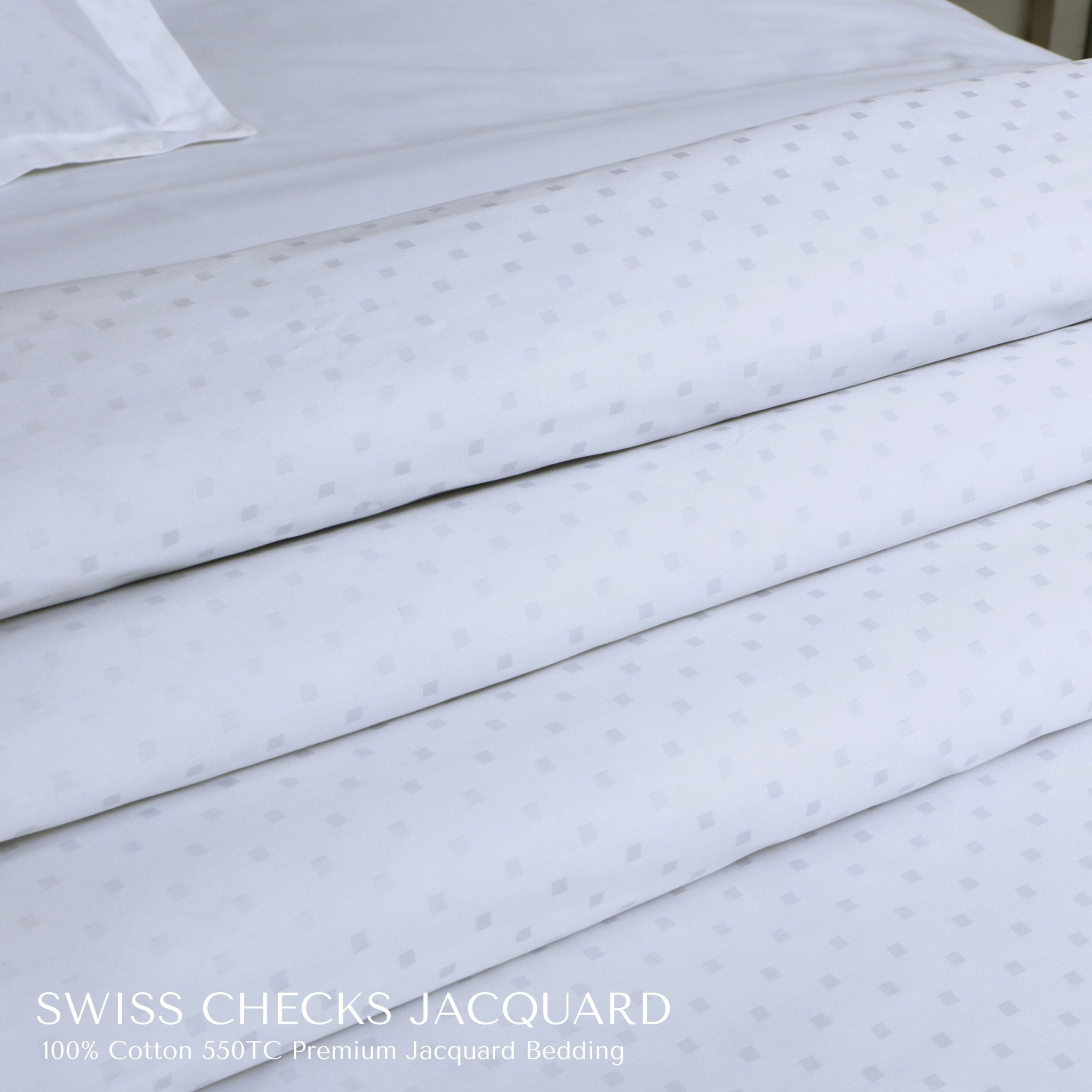 Malako Swiss Checks Jacquard Brilliant White 550 TC 100% Cotton Duvet Cover - MALAKO