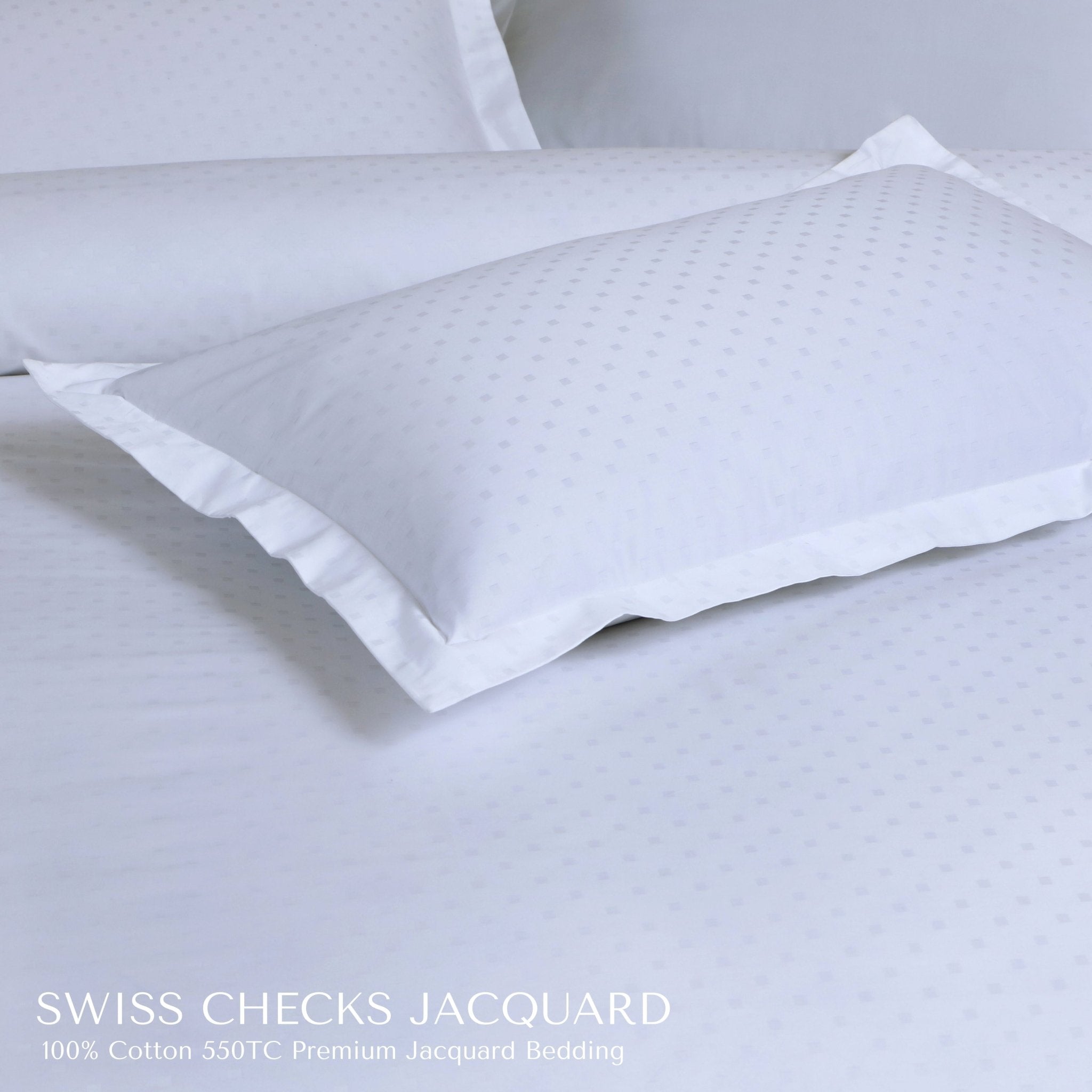 Malako Swiss Checks Jacquard Brilliant White 550 TC 100% Cotton Duvet Cover - MALAKO