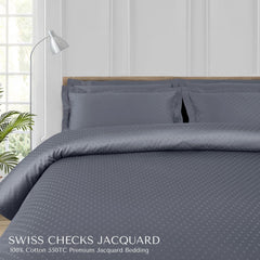 Malako Swiss Checks Jacquard Grey 550 TC 100% Cotton Duvet Cover - MALAKO