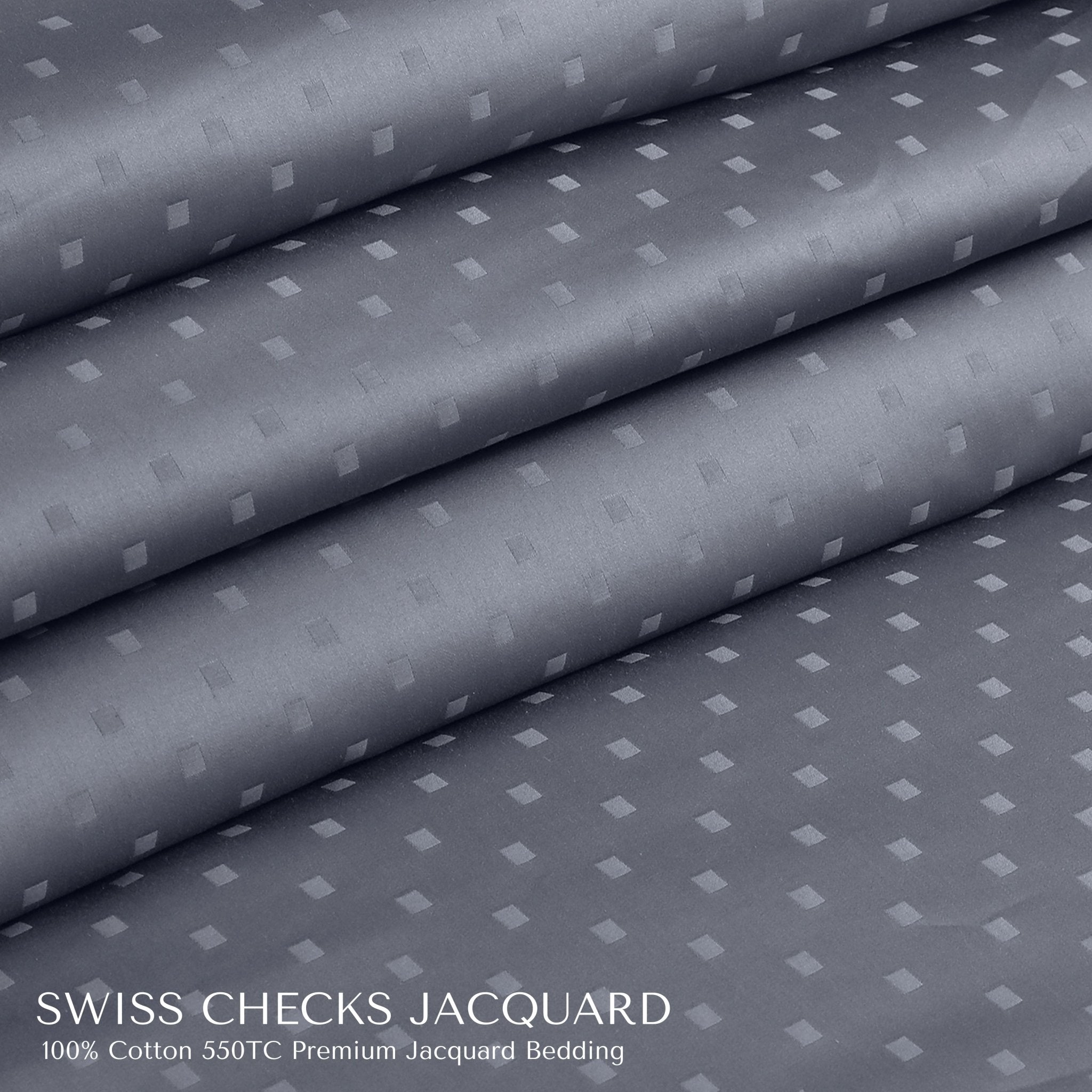 Malako Swiss Checks Jacquard Grey 550 TC 100% Cotton Duvet Cover - MALAKO