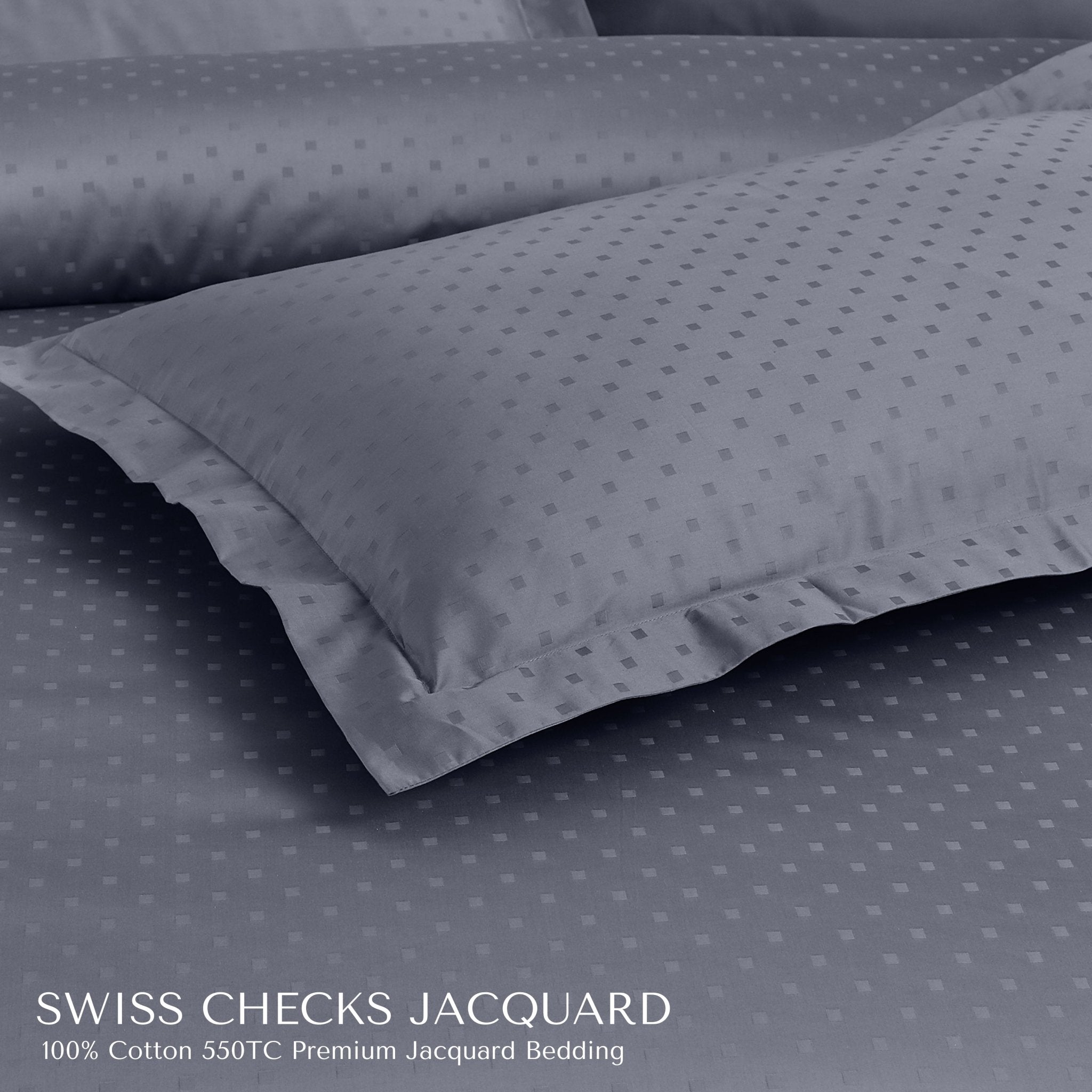 Malako Swiss Checks Jacquard Grey 550 TC 100% Cotton Duvet Cover - MALAKO