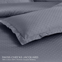 Malako Swiss Checks Jacquard Grey 550 TC 100% Cotton Duvet Cover - MALAKO