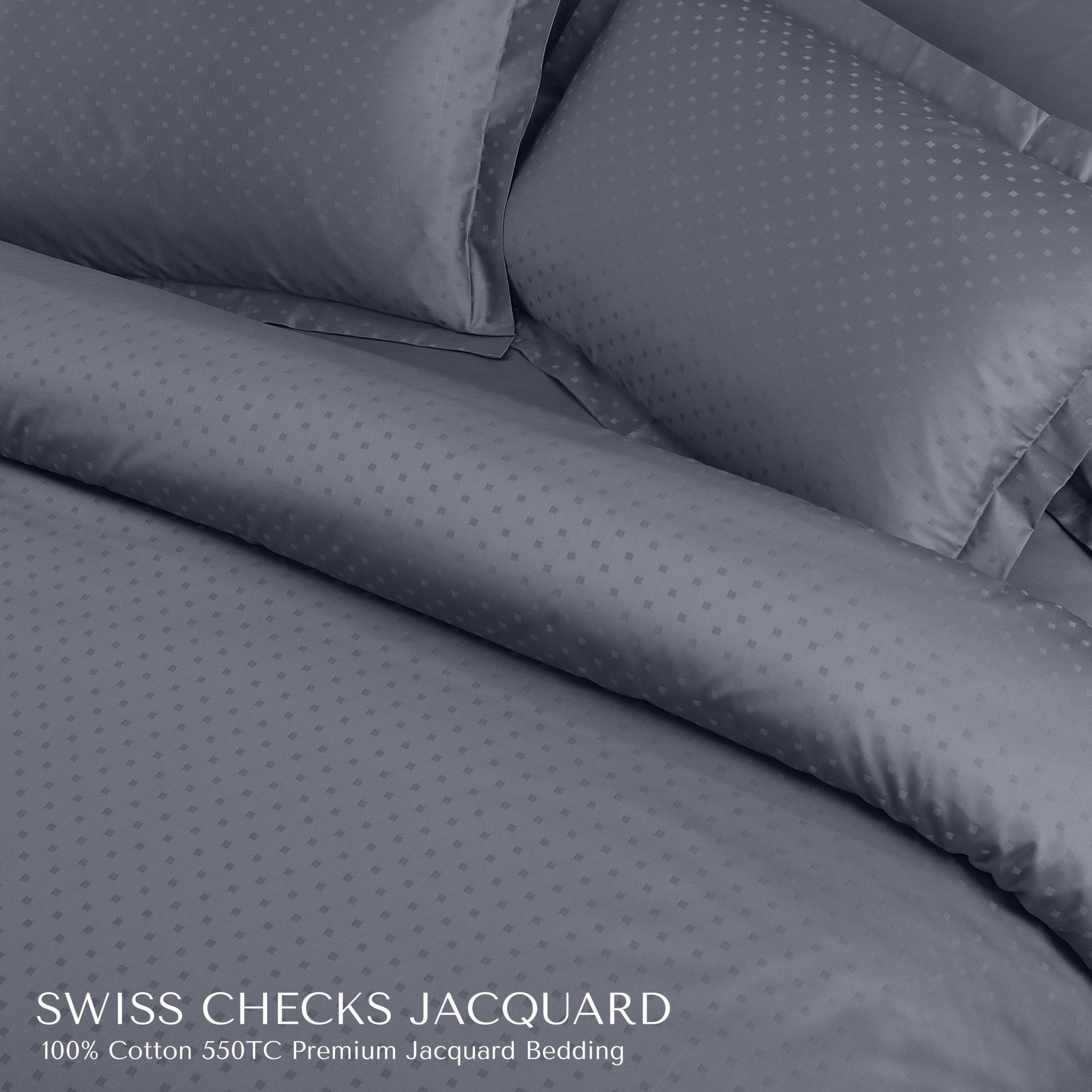 Malako Swiss Checks Jacquard Grey 550 TC 100% Cotton Duvet Cover - MALAKO
