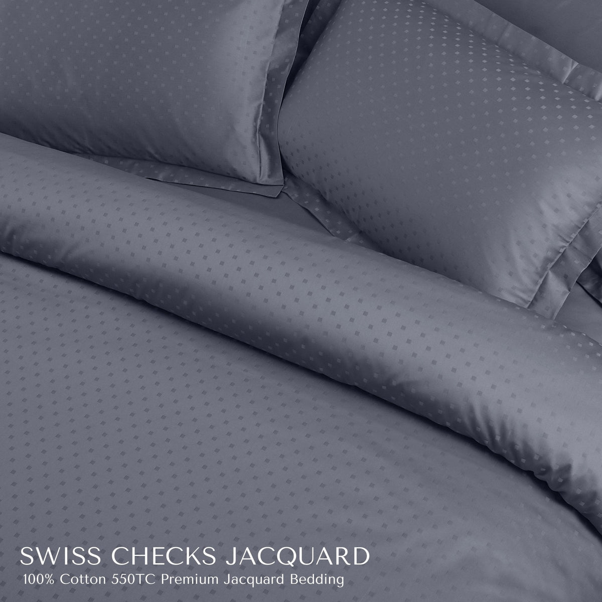Malako Swiss Checks Jacquard Grey 550 TC 100% Cotton Duvet Cover - MALAKO
